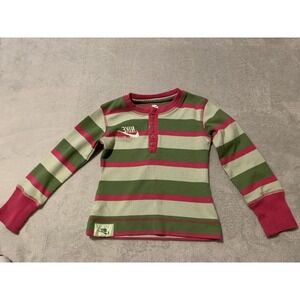 Nike Girls Swoosh Long Sleeve Striped Pink Green Button Henley Size 4T